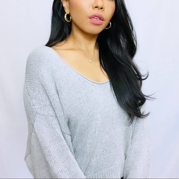 Free People | Grey 100% Cotton Cropped Oversized Drop Shoulder Sweater S - Picture 11 of 12